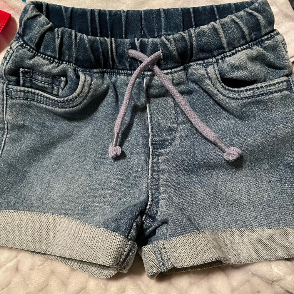 Girls 2T 2 pc set w rolled up denim shorts drawstring elastic waist w 100 day